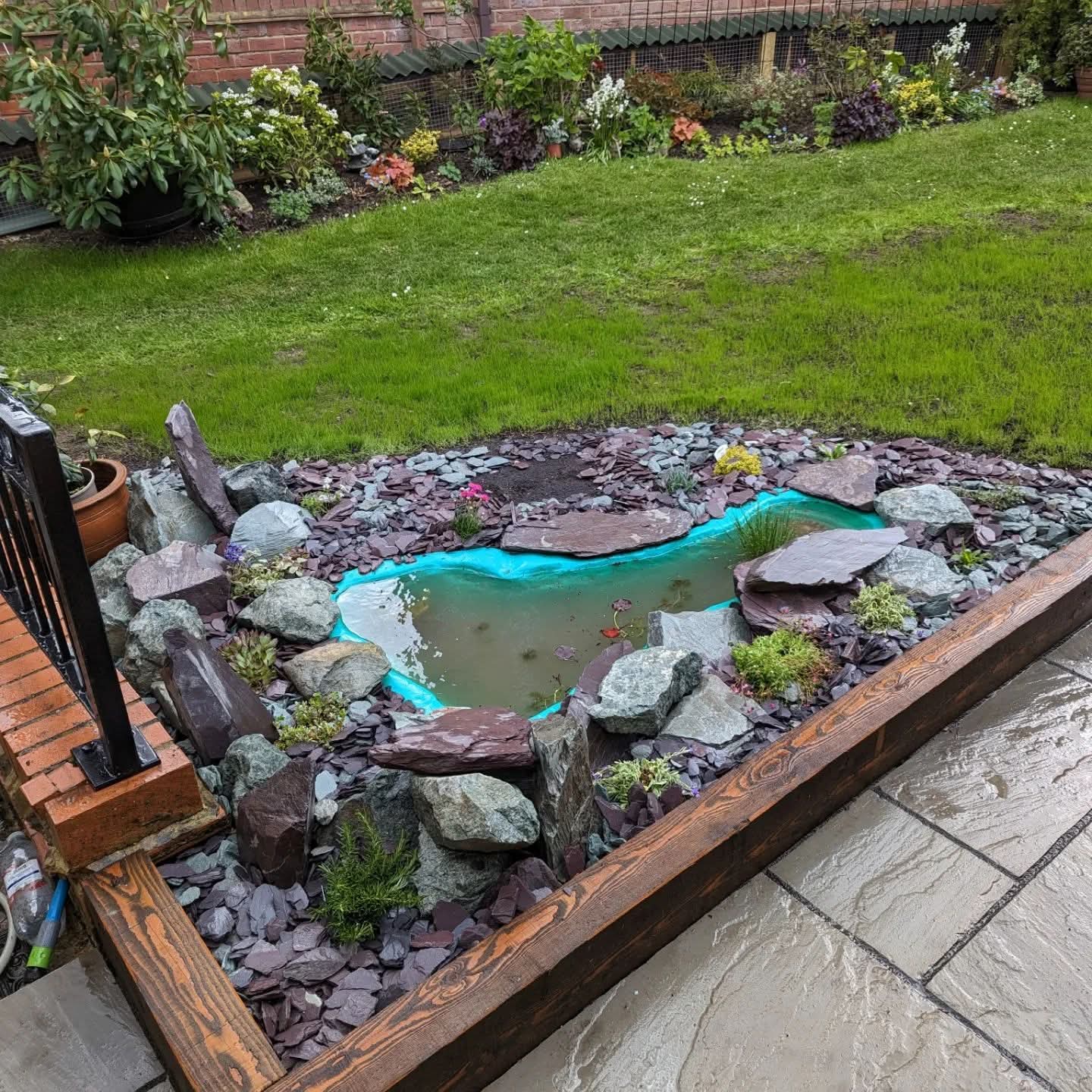 Finished lawn and pond garden